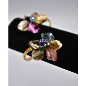 Vintage Flower Statement Cuff Bracelet Multi-Color Abalone Shell Crystal BinD